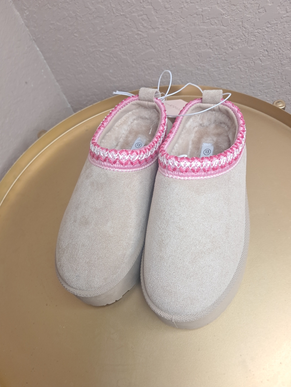 Kids Cozy Slip-On Slippers with Pink Trim